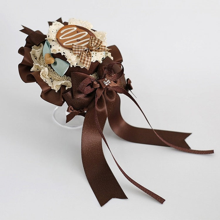 Bowknot Sweet Lolita Applikation Blaubraun Mini Details Hut Keks