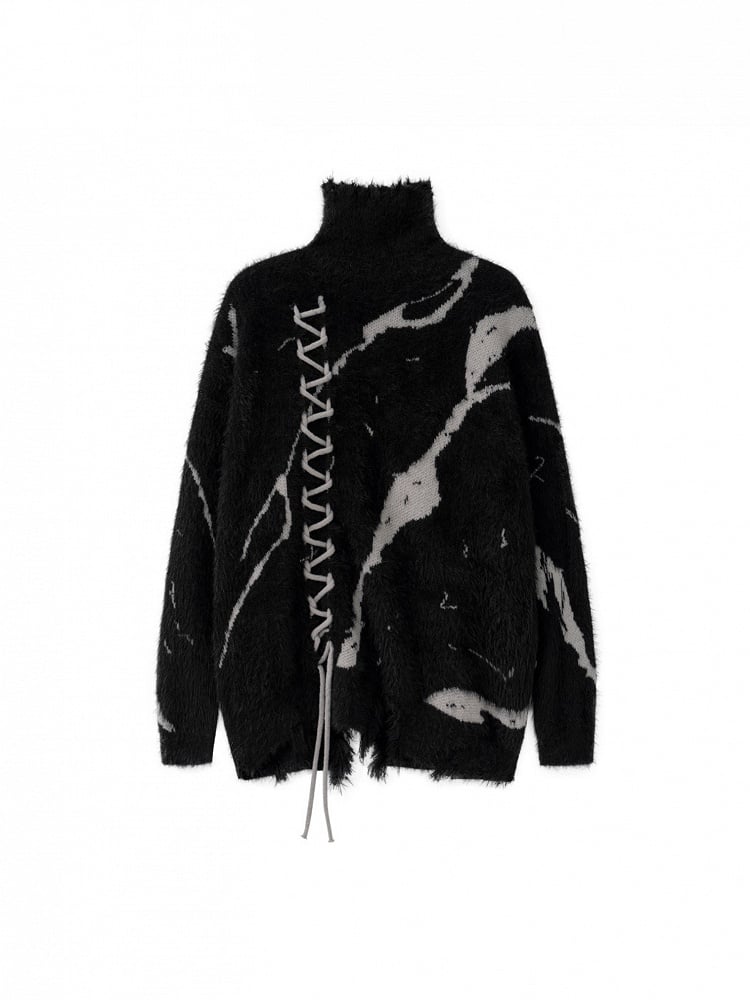 Vintage Dark Aesthetic Turtle Neck Sweater with Lace-Up Design