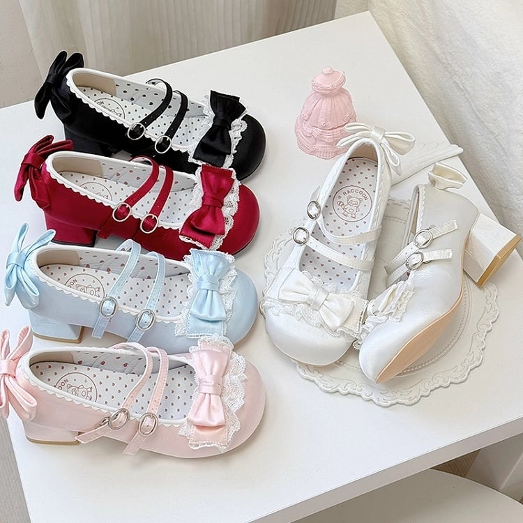 in Mary Mid-heel Sweet Janes Ruffle Lolita Lace White - Delicate
