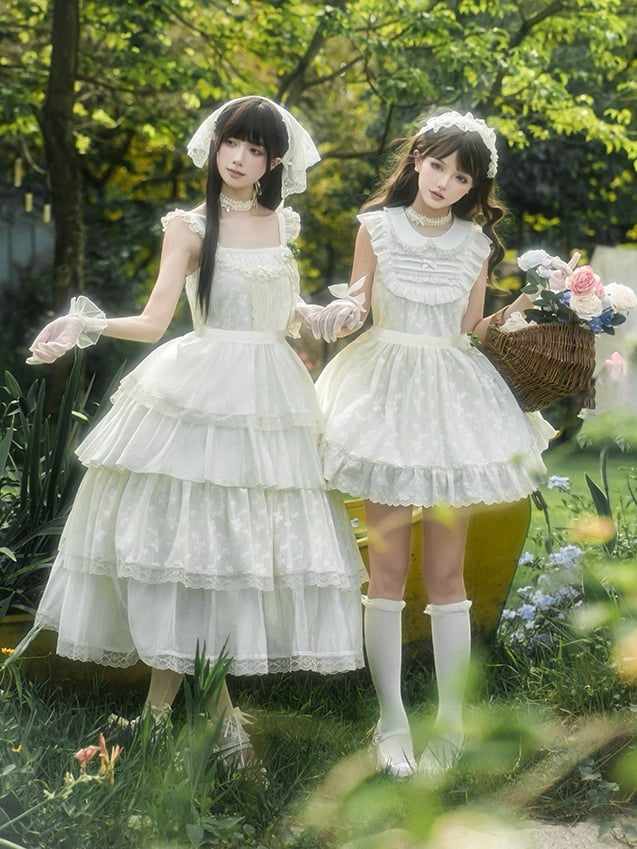 Dress Butterfly Creamy Lace JSK Set Lolita Layered Full Patched