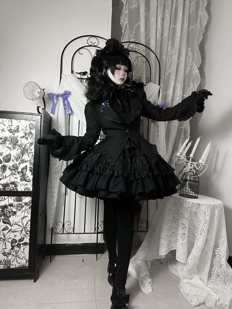 Black Gothic Lolita Butterfly Wings Shaped Hem Blazer