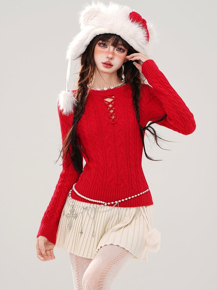 Grey Cutout Detail Round Neck Slim-fit Sweater