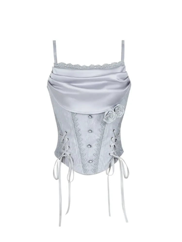 cowl Corset Witch Neckline Gray Lolita Boned Top Silver