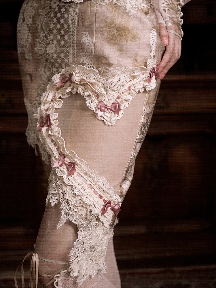 Side Lace Skirt and Cutout Accents Bow Pink Heart-shaped