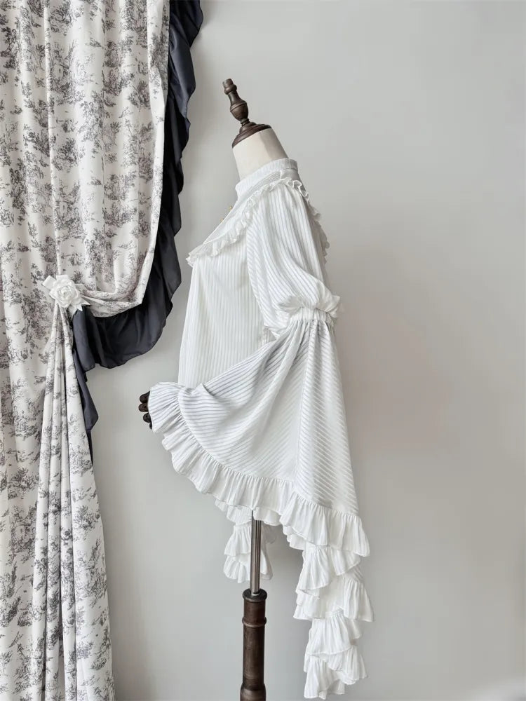 Blouse White Flounce Gothic Sleeves Bell Trim