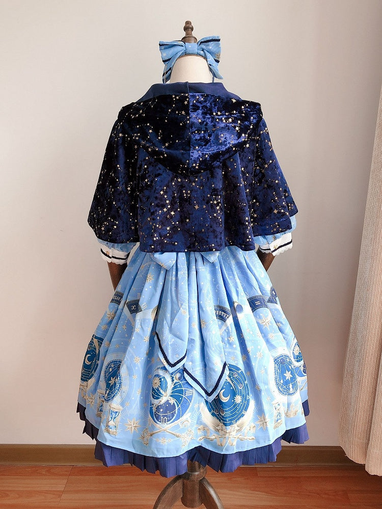 Blue Hooded Golden Pattern with Cape Stars Dark