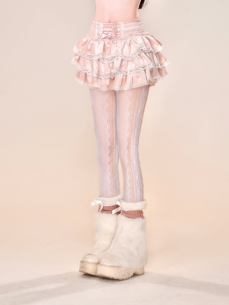 Schwarz-rosa Balletcore-Stufenrock mit Spitzenbesatz
