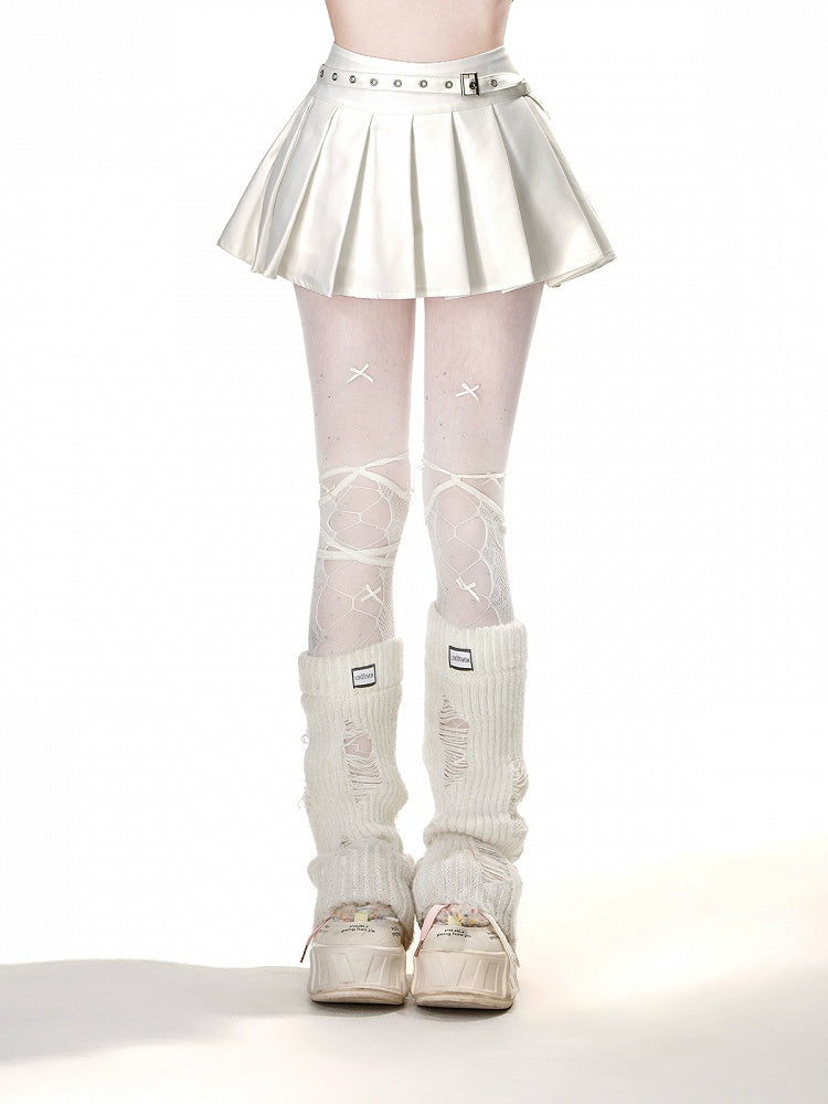 JK制服プリーツスカートバックル付きベルト ホワイト