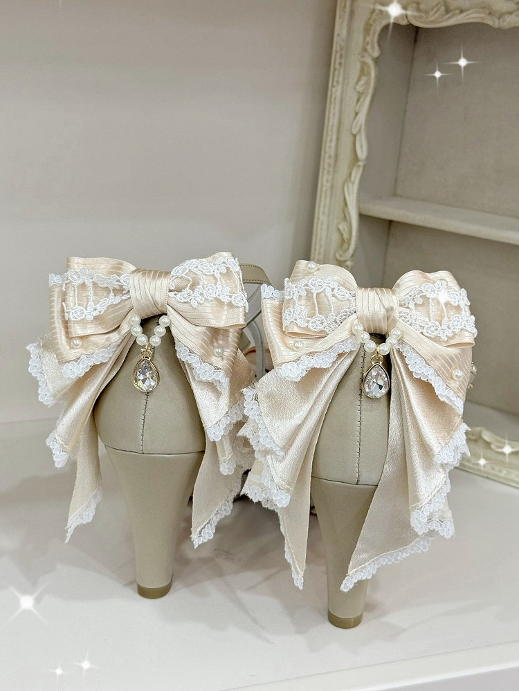 Gold Heels Top Heart Design Bow Buckle Crisscross at High