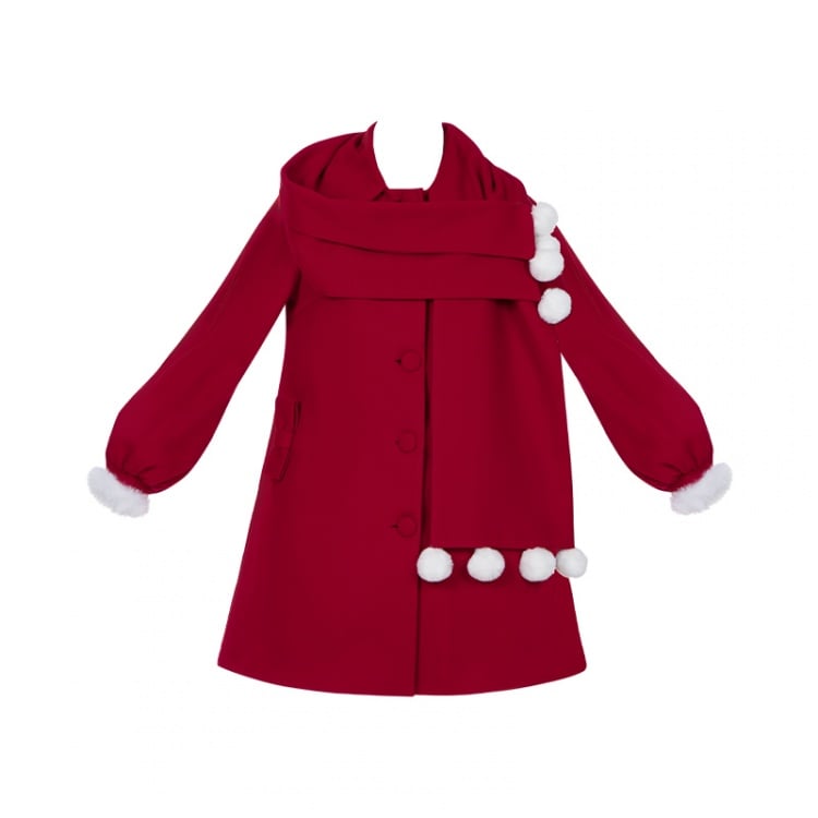 Pompoms Schal Kragen Rot Neue Jahr Outfit Wollmantel Plüsch Trim Manschetten