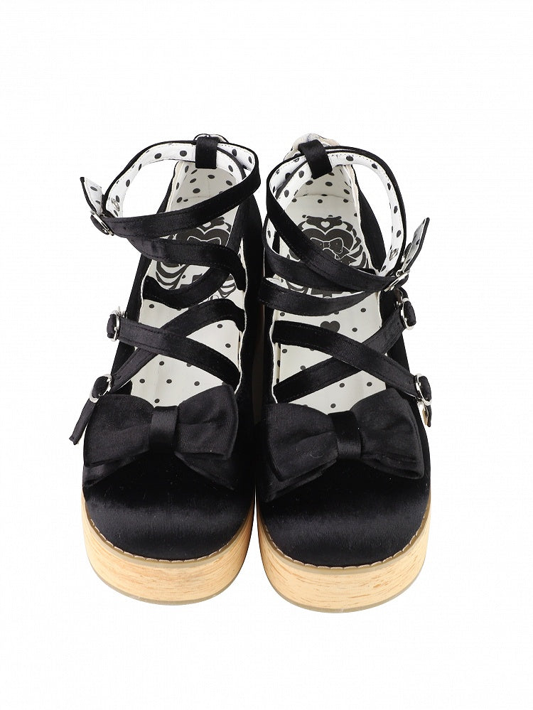 Design Sweet Crisscross Platform Embellishments Shoes in Black Bow Lolita Velvet