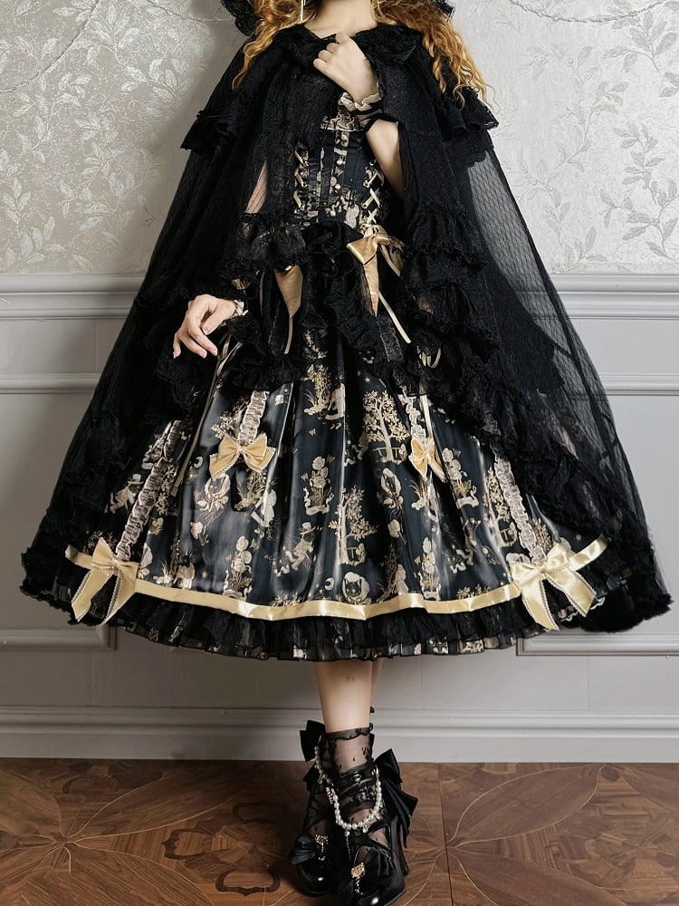 Black Big Neckline Self-tie Cloak Bow