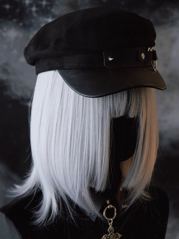 Details Heart Studs Hat Beret Gothic Ring Black