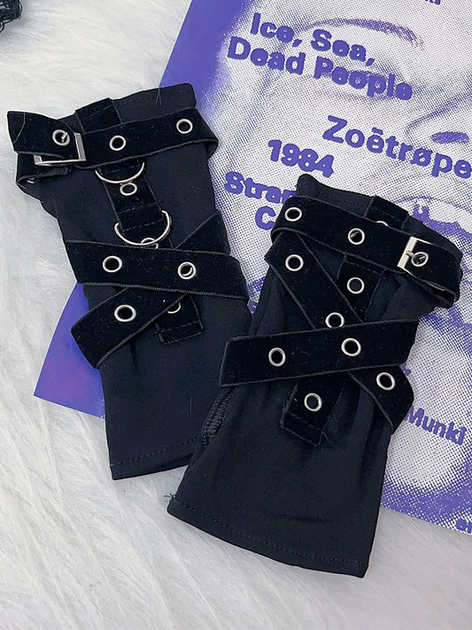 Gloves Decorated Buckle Black Y2K