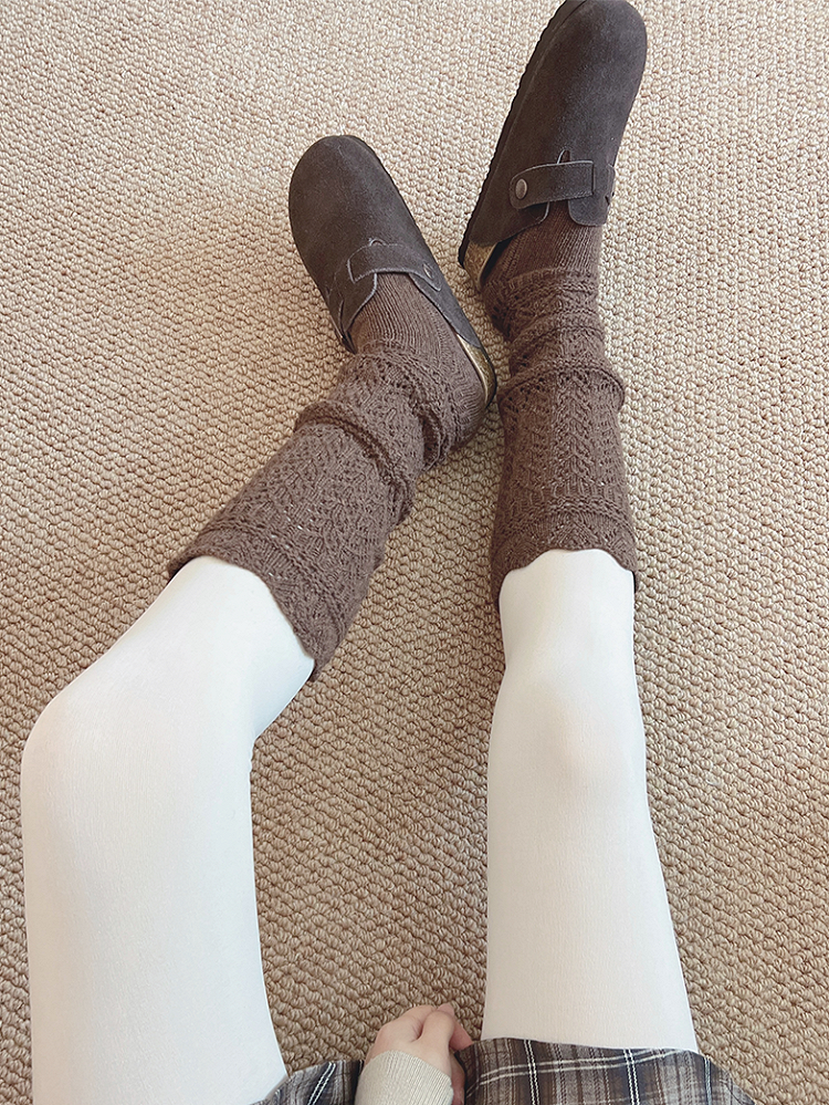 Chaussettes mollet ajourées blanc cassé/gris/café