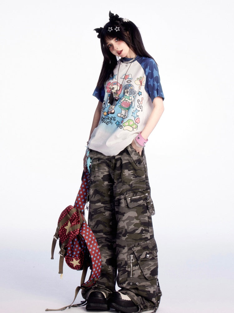 Wide-leg Cargo Pants Low Camouflage Waist Vintage