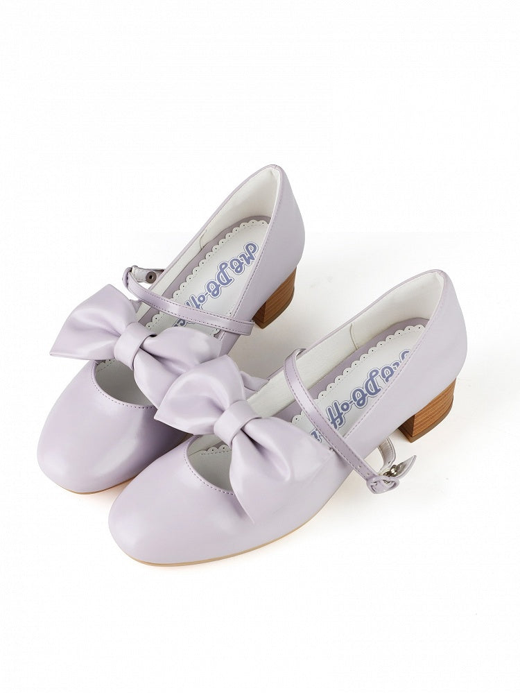 Bow Embellishments Heart Mary Elegant Purple Closure Janes Lolita Mid-heel for with