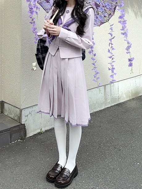 Preppy Style Uniform Purple Version JK Top Sleeves Collar Sailor Long