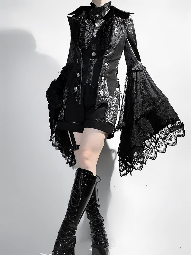 Cascading Waistcoat Lolita Ouji Fashion Ruffle Train with Gothic Black Detachable