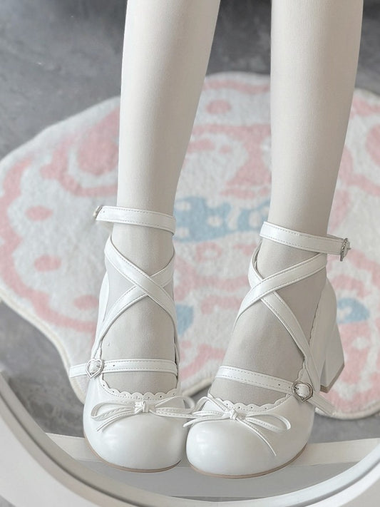 Heel Comfort - Block Mid Jane PU Schuhe White Mary