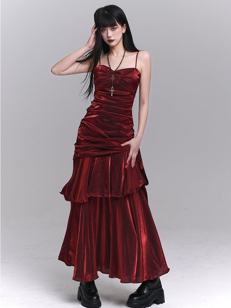 Sweetheart Neckline Ruched Design Evening Dress Gown Wine Red