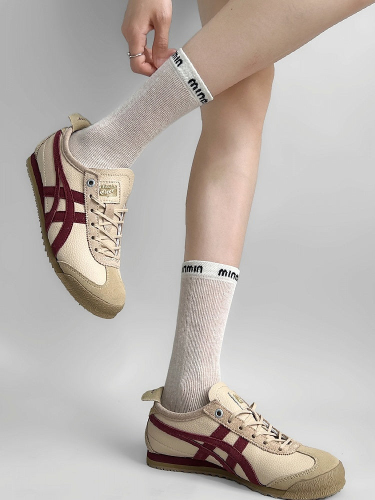 Socks Embroidered White/Brown/Black/Khaki Letter