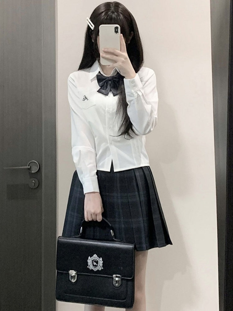 Brief Stil Preppy JK Shirt Weiß Uniform Stickerei