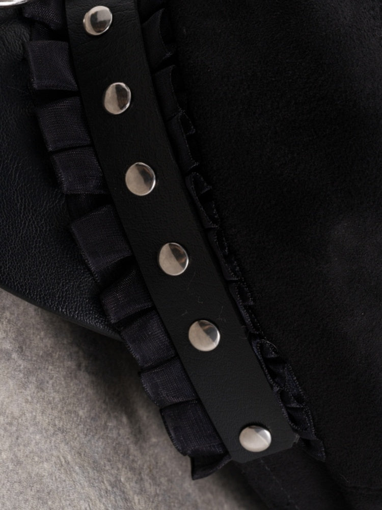 Schwarze Nietendetails Baskenmütze Gothic Trim Hut Rüschen