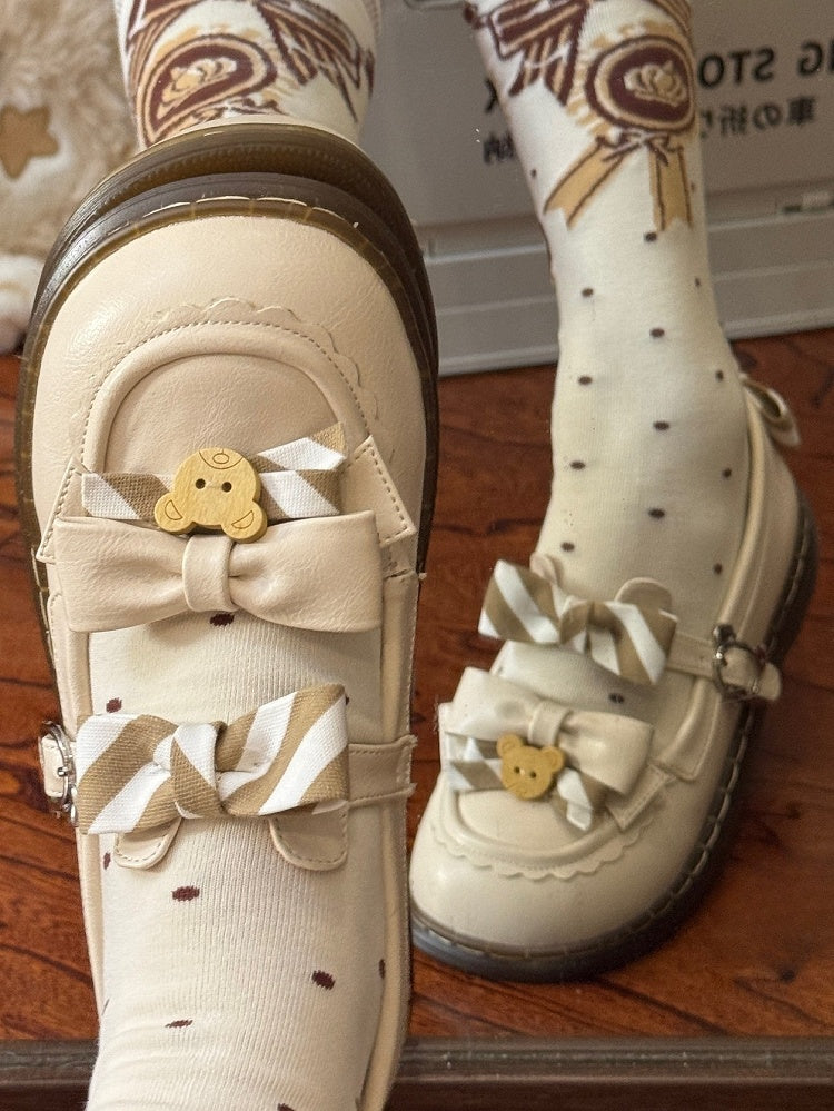 Muster PU Details Off-White 2cm - Gestreifte Schuhe Schleife Lolita Bär