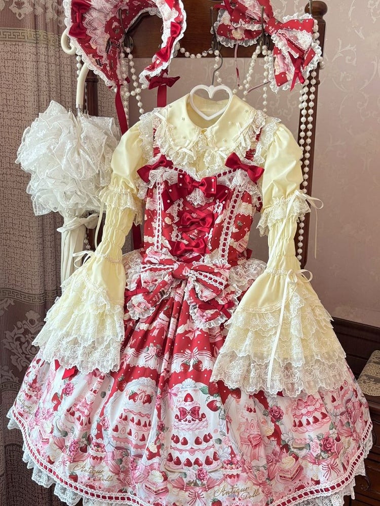 Lolita Red / Full Strawberry Sweet Desserts Print Set JSK and