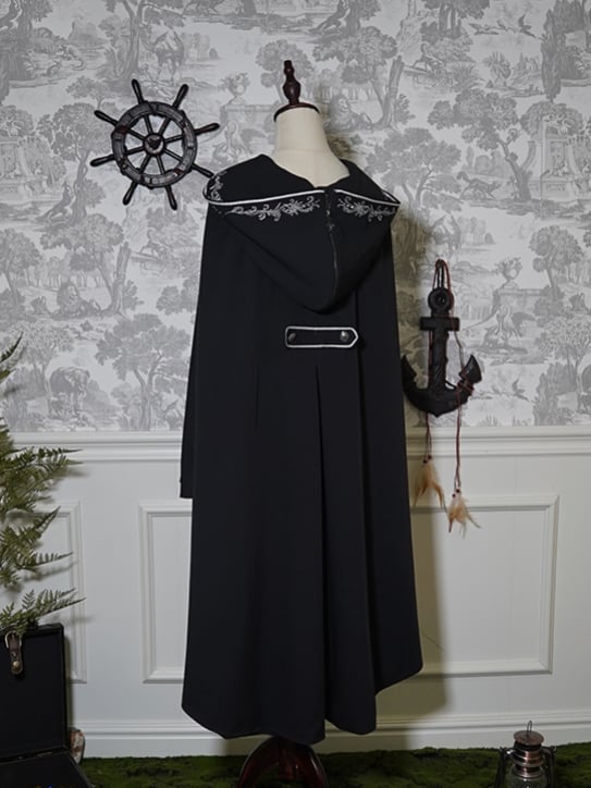 Cloak Zip Hood Embroidery Ouji Black Lolita Detail