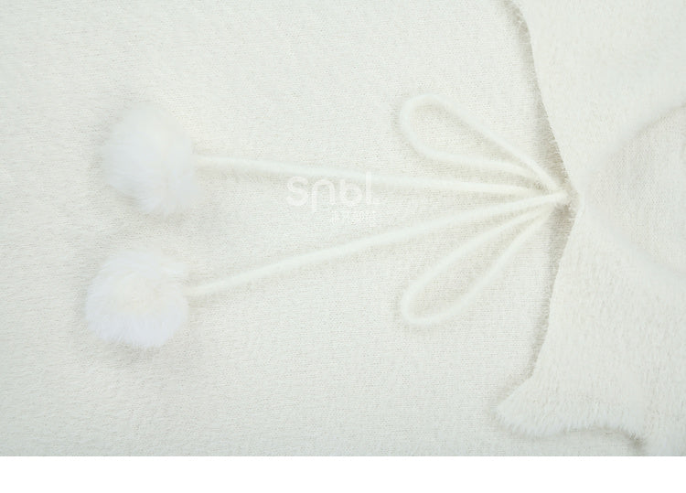 Pompons Decorated Pullover White Sweater
