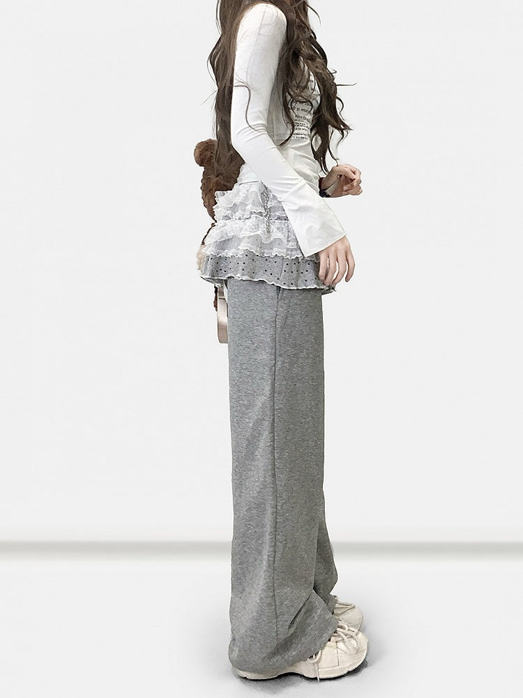 Polka-dot Pants Trim Y2K + Lace Skirt Tiered Cut Bittersweet Pattern Gray Wide-leg