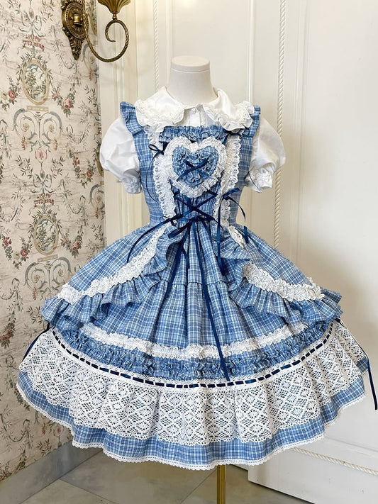 Lolita Plaidkleid Blau Schule Altes Muster