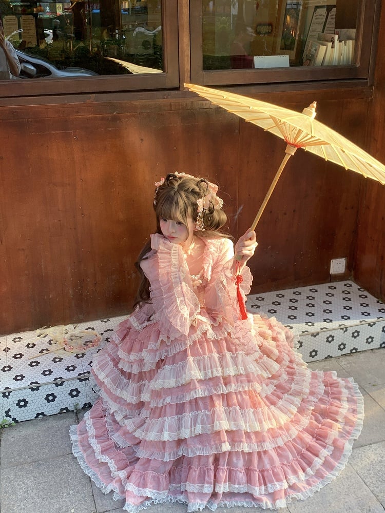 Ruffled Lolita Pink Lace Tulle Top