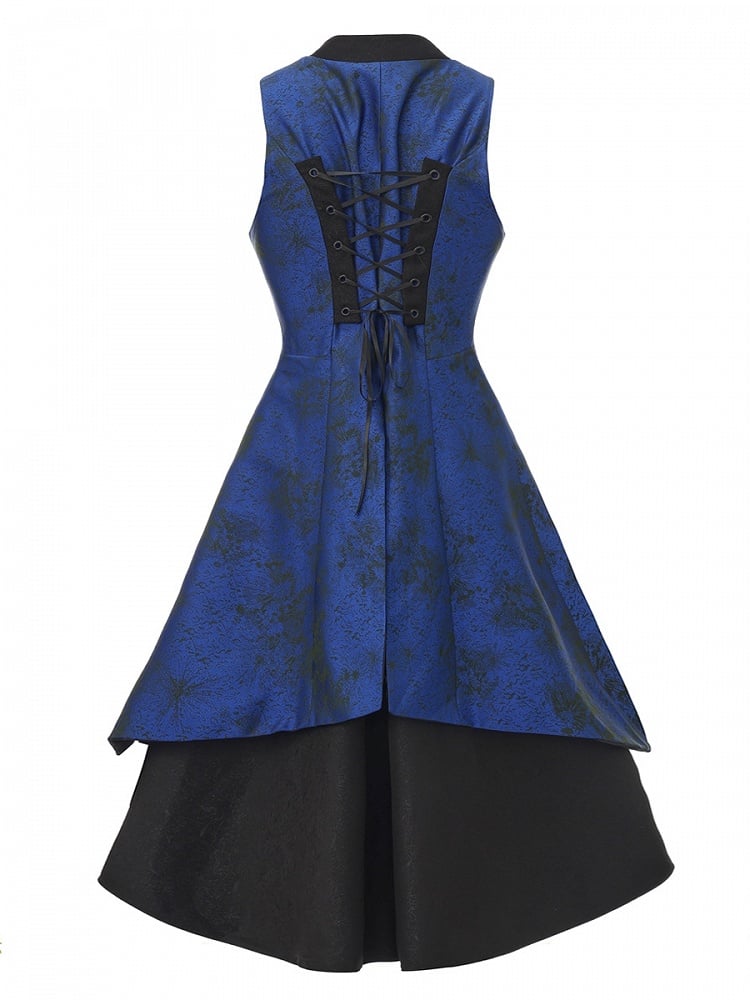 Langer ärmelloser Mantel und asymmetrische Ouji-Weste Blau Dunkelschwarz Lolita