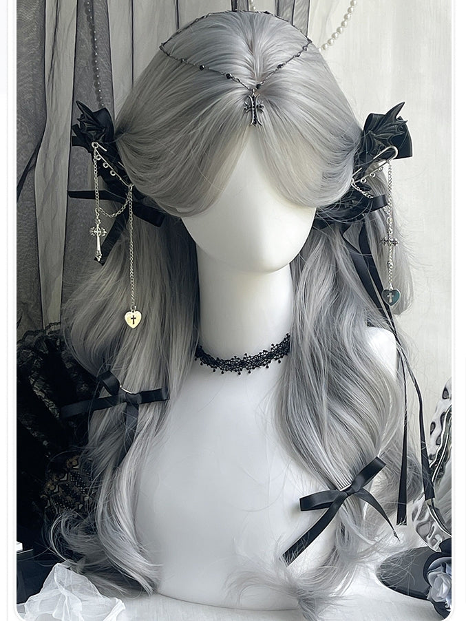 Wavy Bangs Gray Silver 65CM With Length Curtain Wig