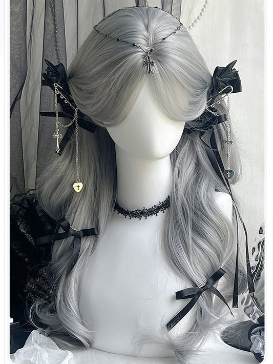 Gewellter Pony Grau Silber 65CM mit Länge Vorhangperücke