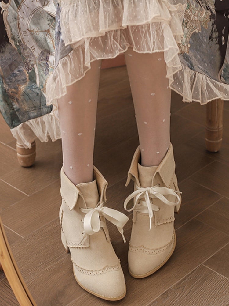 Gewellter Saum – Blockabsatz, beige, umklappbar, normale/dicke Stiefel, hohe Schaftversion mit