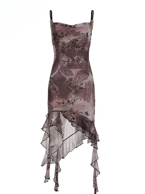 Design Print Millard Fashion Asymmetrical Hem Purple + Dress Cami