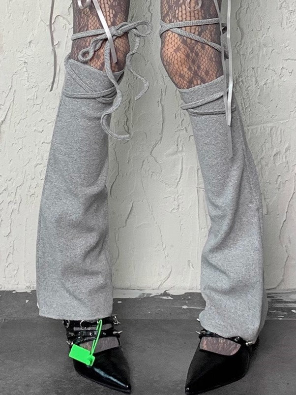 Gray Leg Self-tie Straps Y2K Sleeves