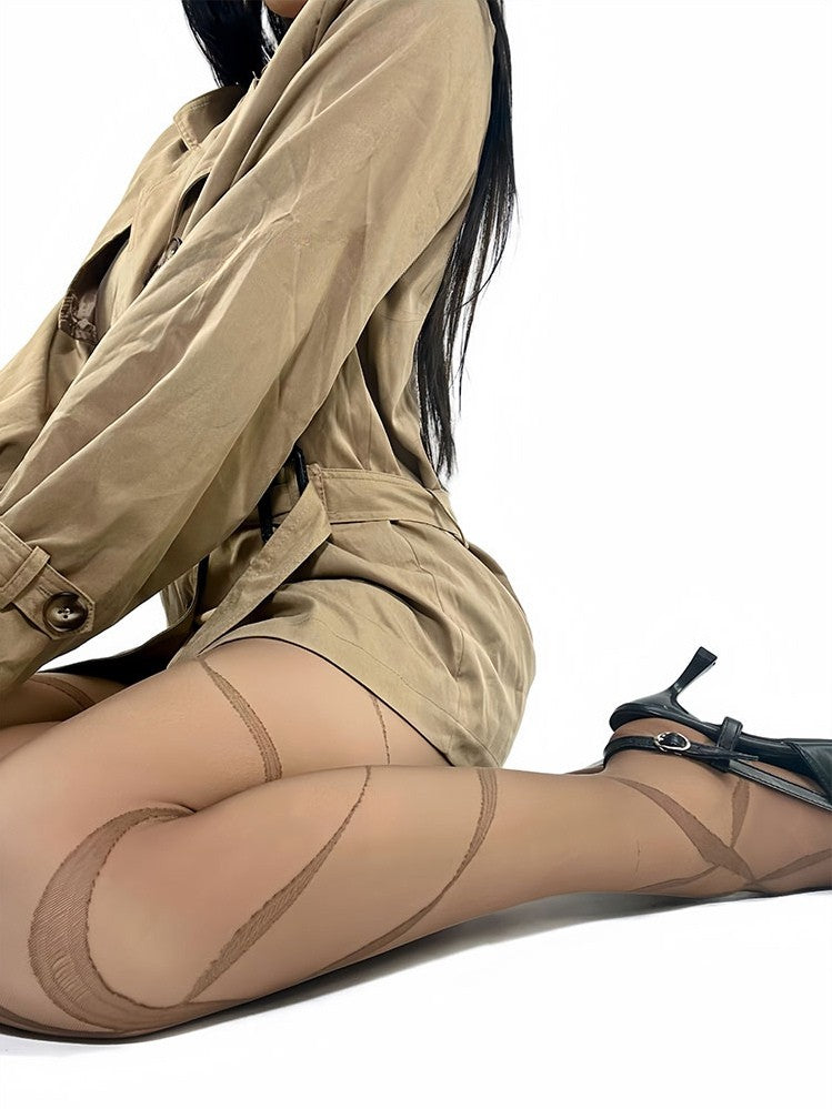 Tights White/Brown/Black/Gray Y2K Ribbon Print