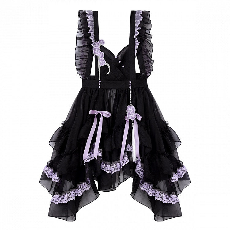 Delicate Butterfly Apron Lolita Dress Black Set Purple Han and Embroidery Full Floral +