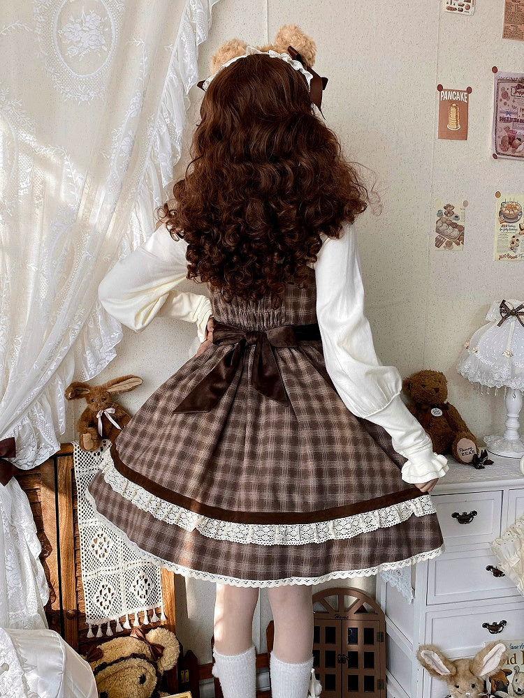 Braunes kariertes süßes Lolita-Kleid