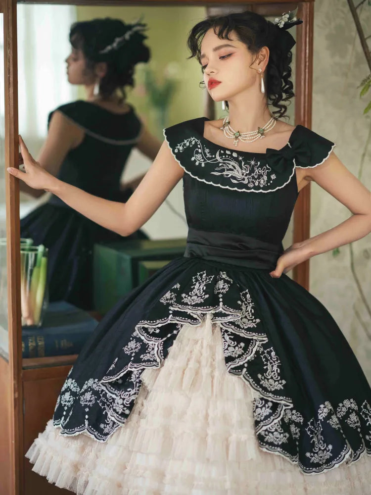 Lily Embroidery Dress Beige Lolita Valley of Black Classic the