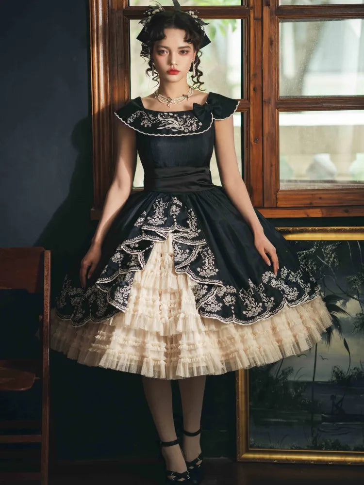 Lily Embroidery Dress Beige Lolita Valley of Black Classic the