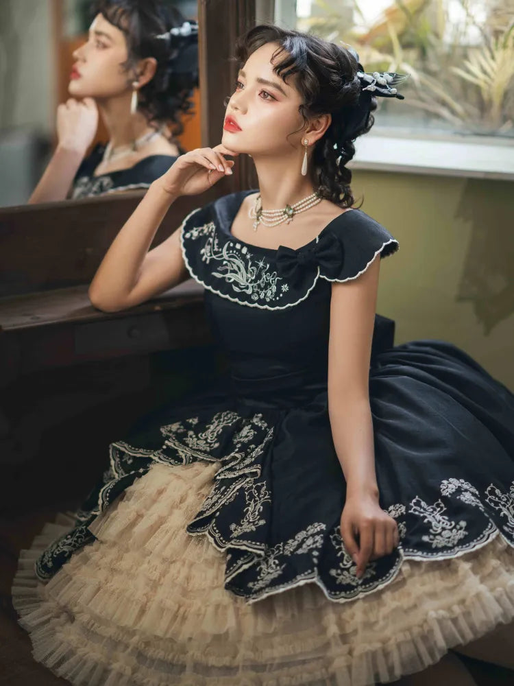 Lily Embroidery Dress Beige Lolita Valley of Black Classic the