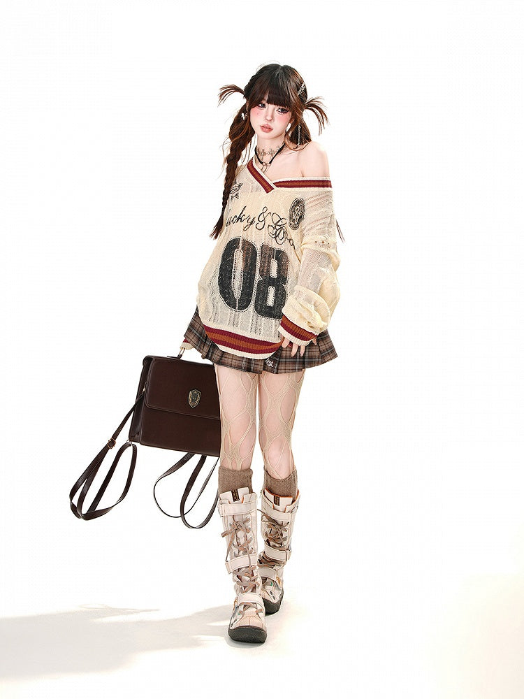 Buckle Belt Fashion Style Pleated Skirt with Free Plaid Preppy Coffee Millard