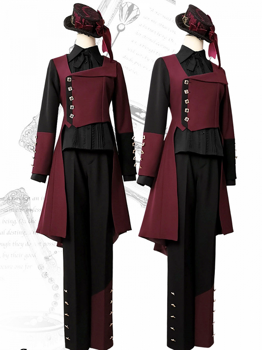 für Schwarz Rot Herbst und (Entworfen Lolita Knöpfe Hosen Ouji Verziert Winter) Manschetten