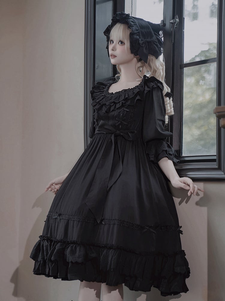 Lolita Dress Kuro All Sleeves Black High Short Waist